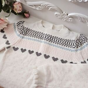 Janie And Jack fairisle heart sweetheart with puff shoulders